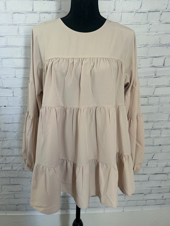 Impressions Tops - Impressions Cream Tiered Long-Sleeve Tunic. Small